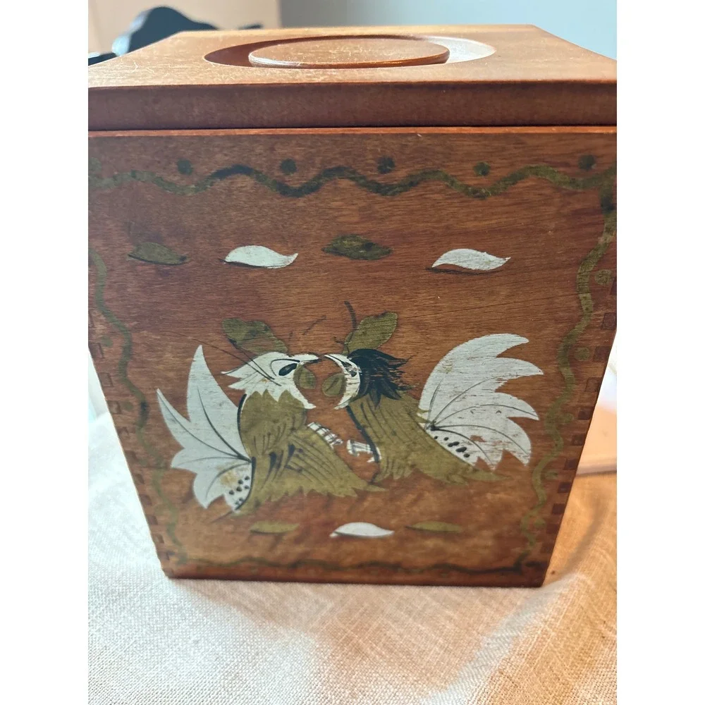 VTG Wood Fighting Rooster 4 pc Kitchen Canister Set Hand Painted Farmhouse Decor